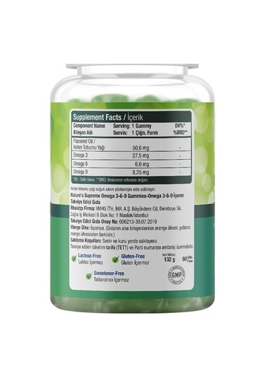 Natures Supreme Vegan Omega 3-6-9 60 Çiğnenebilir Form Yeşil Limo