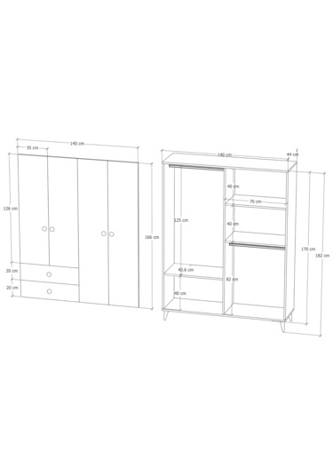 Opal 4 Kapaklı 2 Çekmeceli Gardırop