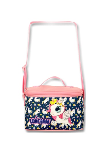 Cennec Unicorn Lacivert-pembe Kız Çocuk Isı Yalıtımlı Beslenme Çantası Ve Kalemlik Seti