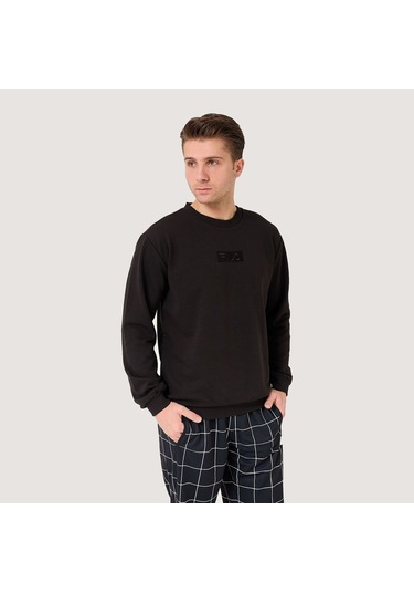 Siyah Fila Erkek Bisiklet Yaka Sweatshirt Deva Fam0570 Siyah