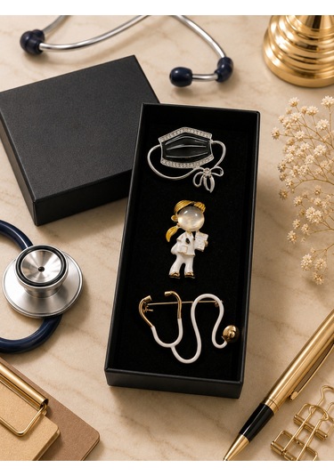 Doktor Temalı Üçlü Broş Seti Hediye Konsept Özel Tasarım 20 Renkli