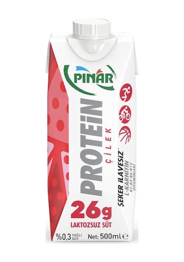 Pınar Protein Çilekli Laktozsuz Süt 500 Ml X 6 Adet