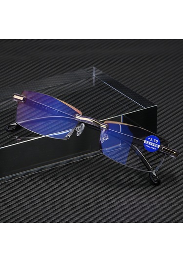 Yaozixa Erkekler İçin Siyah Gümüş Taşlı Kenarsız Güneş Gözlüğü - Anti-bluelight, 250 Derece, Modern Ticari Stili, Dayanıklı Malzeme Gri