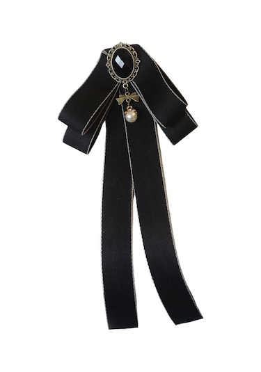 Homyl Şerit Papyon Broş Boyun Kravat Kokteyller Parti Mezuniyet Siyah