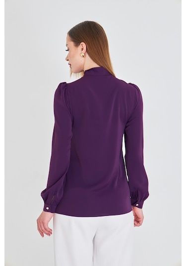 Büzgü Kol Fularlı Gömlek Mor Mor