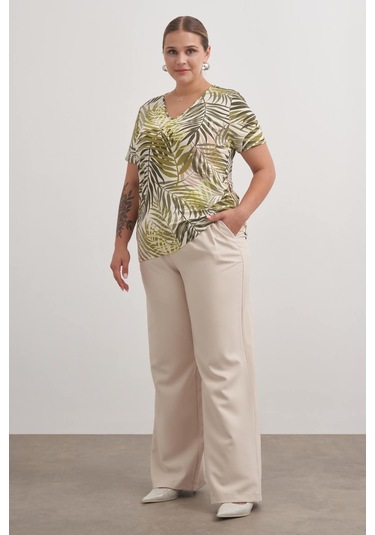 V Yaka Tişört-3046 Yeşil