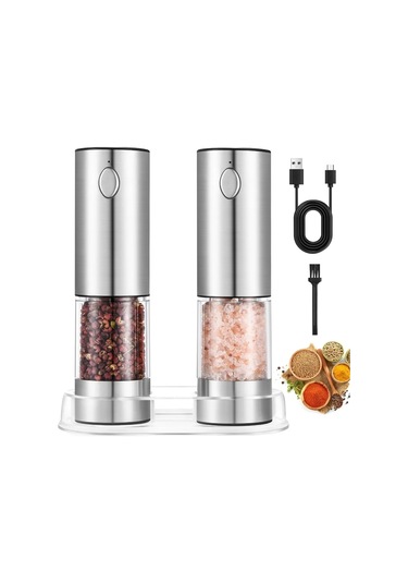 Elektrikli Tuz Ve Karabiber Öğütme Seti, Usb Şarj Edilebilir, Natürel