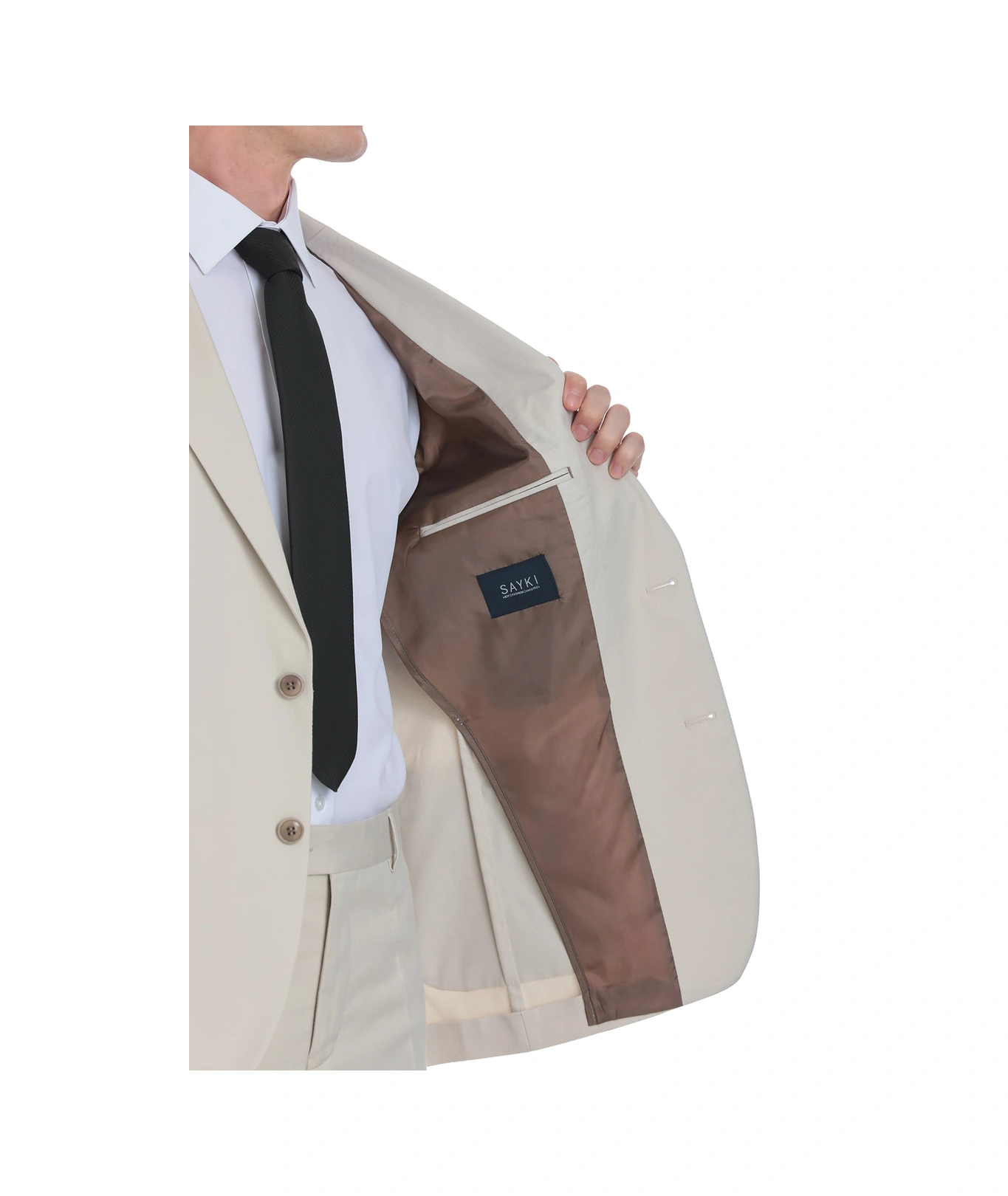 Bej Comfort Fit Mono Yaka Klasik Takım Elbise Bej