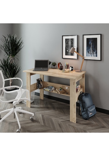 Kznhome Study Raflı Çalışma Masası Bilgisayar Masası Ofis Masası Meşe