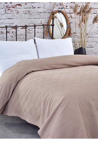 Komfort Home Çift Kişilik Dama Desen %100 Pamuk Pike / Sütlü Kahv