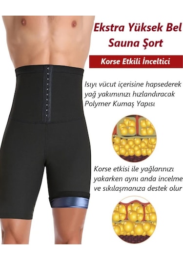 Mistirik Sauna-şort Erkek Korse Vücut Şekillendirme Etkili Yüksek Bel Sauna Termal Şort Siyah