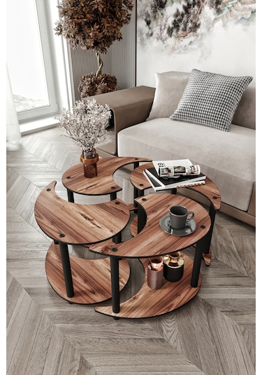Yin Yang Unıty Serenıty Orta Sehpa 4 Lü Ceviz 70cm Ceviz