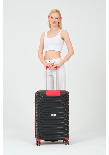 Siyah-kırmızı Orta Boy Silikon Kırılmaz Pp Valiz Siyah