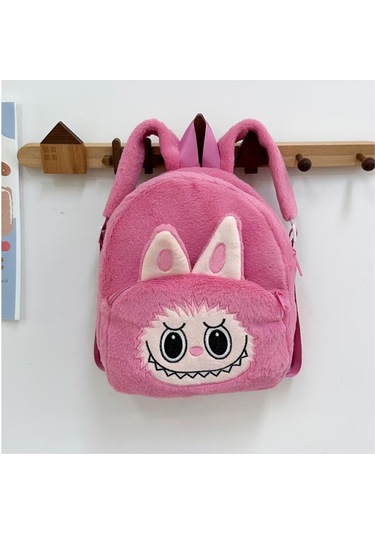 Moveevo Küçük Çocuklar İçin Sevimli Kartoon Figürlü Yumuşak Plüş Çift Omuz Çantası - Pudra Pembe Çok Renkli