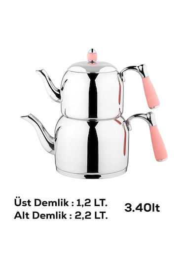 Özkent K-377 Armine Orta Boy Paslanmaz Çelik Çaydanlık Takımı Pem Pembe