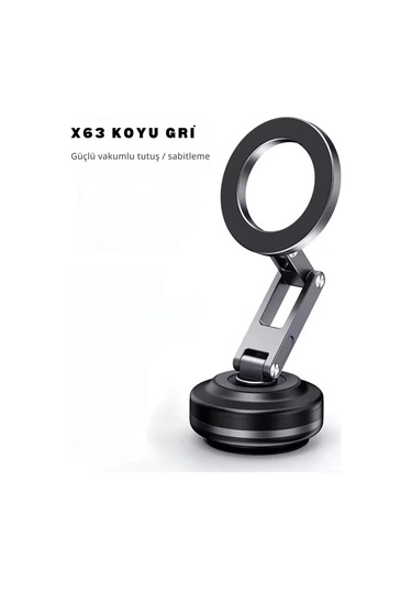 Shopytech X63 Alüminyum Alaşımlı Manyetik Araç Telefon Tutucu 360 Çok Eksenli Vakum Tabanlı Type-c 1 Adet