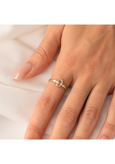 Gümüş Yüzük - 0.90 Karat Morganit Taşlı Tektaş 925 Ayar Gümüş Evlilik Teklifi Yüzüğü Sarı