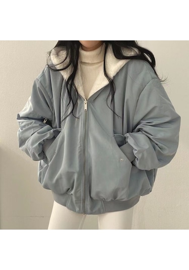 Simicg Polar Kapüşonlu Çift Taraflı Ceket,mavi Açık Mavi