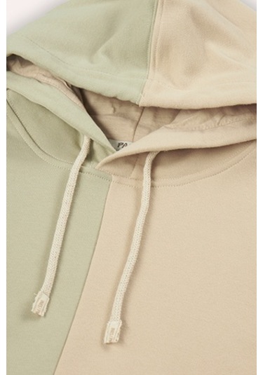 Panço Erkek Çocuk Kontrast Parçalı Kapüşonlu Sweatshirt 2421bk08009-4701 001 Bej