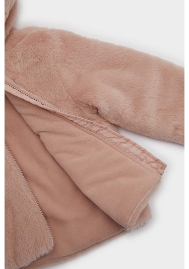 Defacto Kız Bebek Kapüşonlu Fermuarlı Peluş Mont C5319a525aubr86 Pembe
