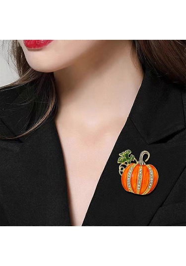 Kadınlar Kızlar İçin Yapay Elmas Kabak Broş Pin Altın Ton Moda Emaye Cadılar Bayramı Şükran Günü Yeşil Yaprak Broşlar Yaka İğneleri Sevimli Sonbahar Tatil Festivali Çok Renkli