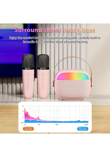 Yifomall K30 Pembe Dışarıda Taşınabilir Bluetooth Hoparlör, 2 Mikrofonlu Karaoke Sistemi, Renkli Işık Efekti Ve 1200mah Pil