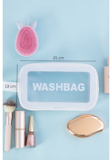 Porsima 2li Şeffaf - Beyaz Seyahat Ve Makyaj Çantası Su Geçirmez Organizer Washbag