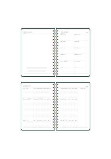 2026 A5 Spiralli Keten Haftalık Ajanda 12 Aylık - Koyu Yeşil Koyu Yeşil