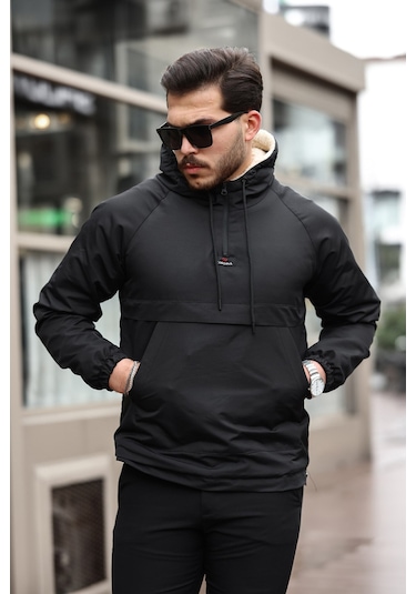 Prifaldi Kanguru Cepli İçi Kürklü Erkek Siyah Mont Siyah