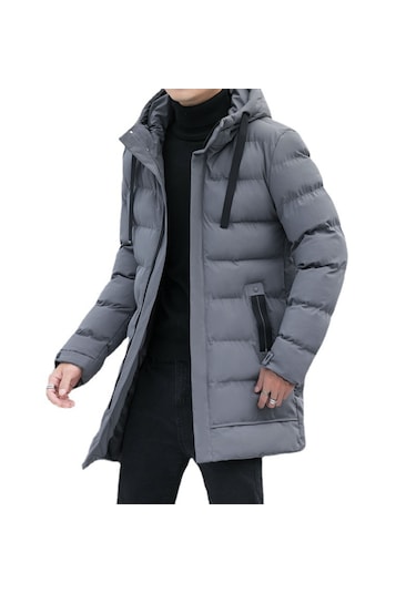 Orta Kalınlık Kışlık Rahat Ve Hafif Pamuklu Kapüşonlu Moda Erkek Mont Gri