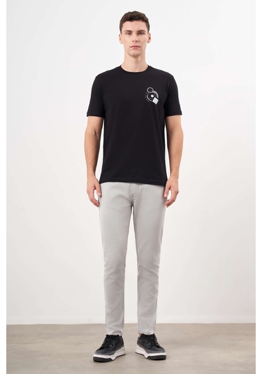 Erkek Siyah Trend Süprem Baskılı Bisiklet Yaka Dynamic Fit T-shirt 24ys018031001 Siyah