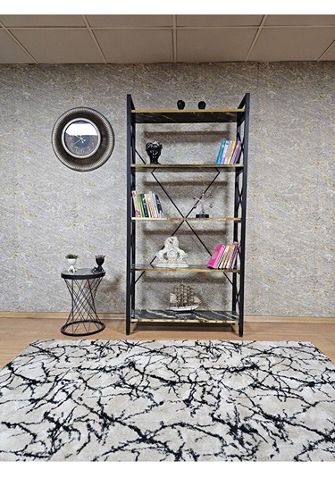 Siyah Boyalı Kitaplık - 5 Raflı Suntalem Lüks Kitaplık Luanda Gol Çok Renkli