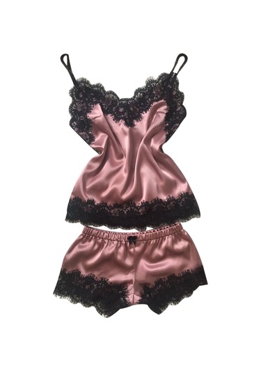 Sones Bölünmüş Dantel Askılı Ev Hizmeti Pijama Takımı Açık Pembe