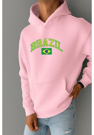 Benroma 3 İplik Penye Brazil Baskılı Sweatshırt Pembe