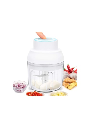 Mini Gıda İşlemcisi, Usb Şarj Edilebilir Güçlü Motor Zencefil Sarımsak Beyaz