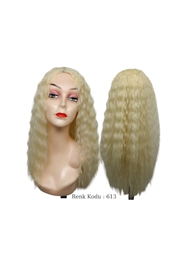 Peruk Ankara Fiber Sentetik Afro Su Dalgası Peruk Açık Platin No-613