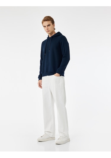 Koton Şardonlu Uzun Kollu Basic Kapşonlu Sweatshirt Lacivert 6wam70015mk