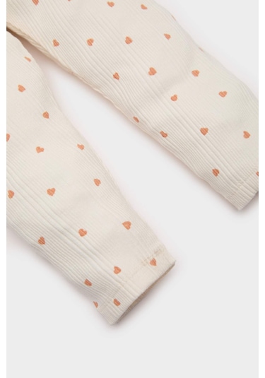 DeFacto Kız Bebek Kalp Desenli Beli Lastikli Fitilli Kaşkorse Tayt E8207A525SPER233 Ekru