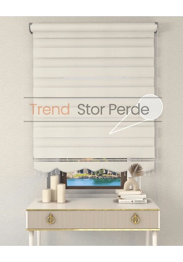 Beyaz Boncuklu Zebra Stor Güneşlik Perde Opak Beyaz