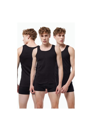 Malabadi Erkek Siyah 3 Lü Paket %100 Pamuk Ribana Atlet 3m034-e Siyah