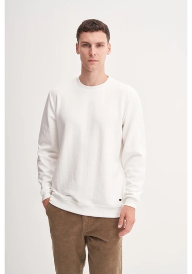 Cazador Premium Ince Desenli Jakar Viskon Karışımlı Regular Fit Sweatshirt Ekru 53520 Ekru