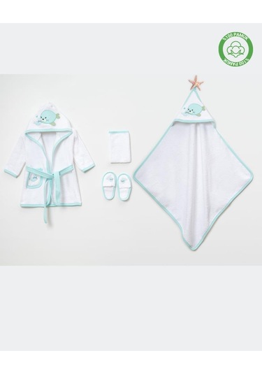 Balinalı Bornoz Takımı 1-2 Yaş Beyaz - Mint