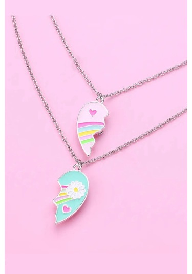 2'li Mıknatıslı Kolye Papatya Ve Kalp Figürlü Kolyesi İki Adet Çi Çok REnkli