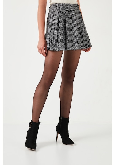 Lela Desenli Pamuklu Kışlık Mini Bayan Şort Etek 611Sr0046 Siyah
