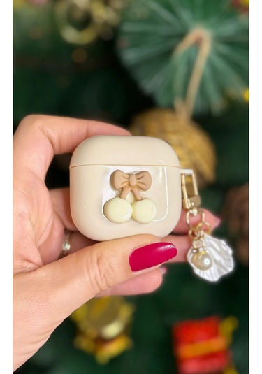 Airpods 4. Nesil 2024 Uyumlu Silikon Sevimli Figürlü Kılıf Krem