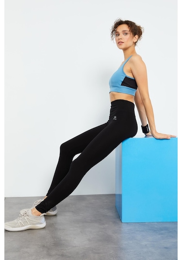 Tommy Life Siyah Yüksek Bel Toparlayıcı Slim Fit Dar Paça Kadın Tayt - 94011 SiYAH