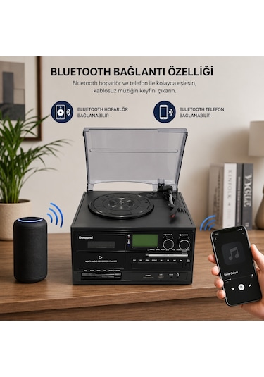 Dosound Tr-17 Ahşap Çok Fonksiyonlu Pikap Kaset Cd Usb Bluetooth Müzik Sistemi 1 Adet