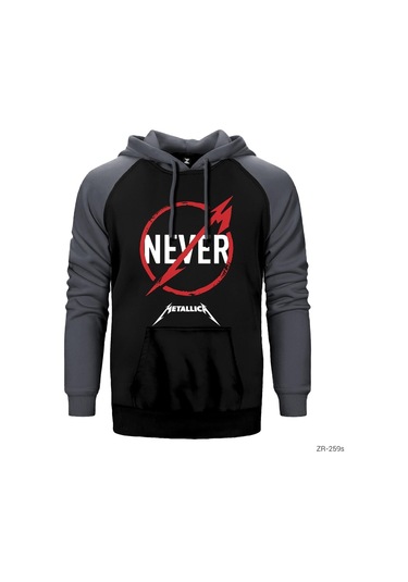 Metallica Never Gri Reglan Kol Kapşonlu Sweatshirt Gri