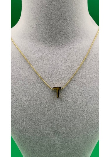 14k Altın Renginde T Harf Minimal Model Çelik Kadın Kolye Altın