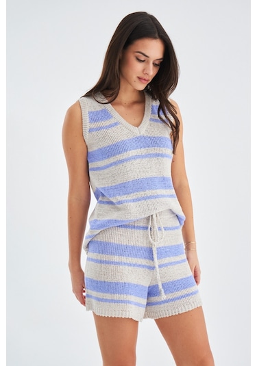 Peraluna Laura Top & Shorts Yazlık Kadın Triko Şort Takım Taş-Lila Taş Rengi - Lila